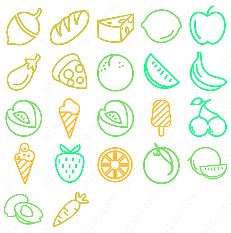 一组简单线条型水果美味食物