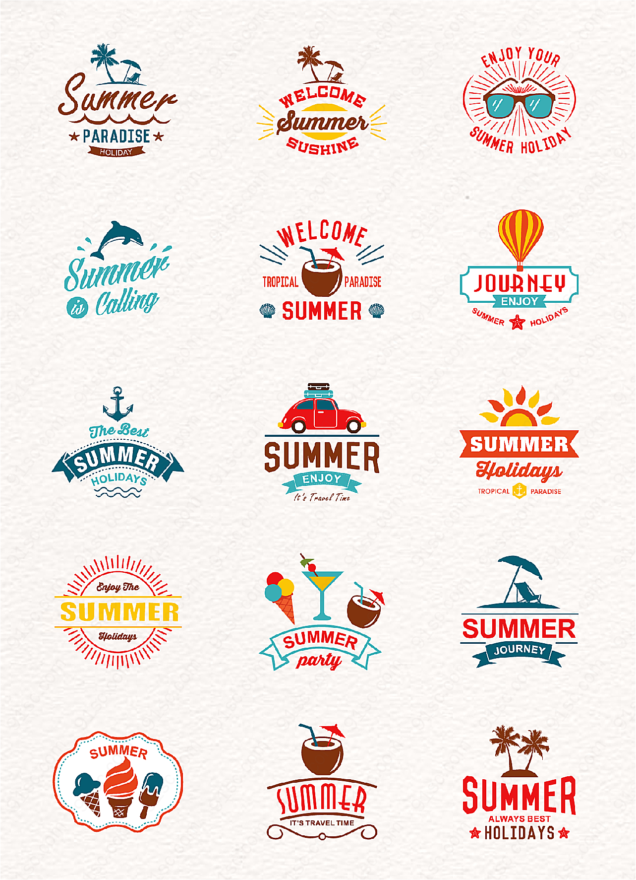 15款彩色夏日度假标签矢量图设计元素