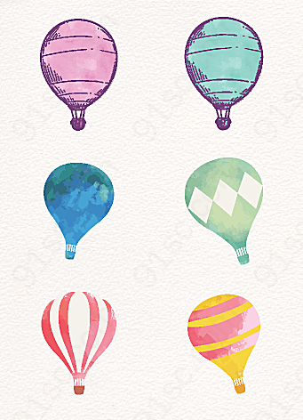 卡通水彩热气球矢量素材漂浮元素
