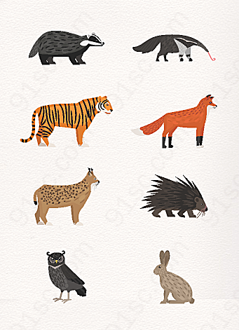 灰色卡通动物简笔画设计装饰图案