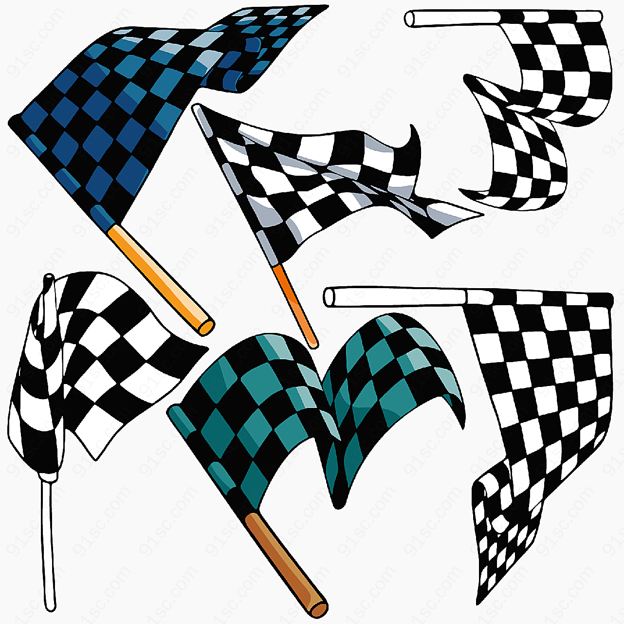 f1赛车旗帜与奖杯矢量旗帜图形