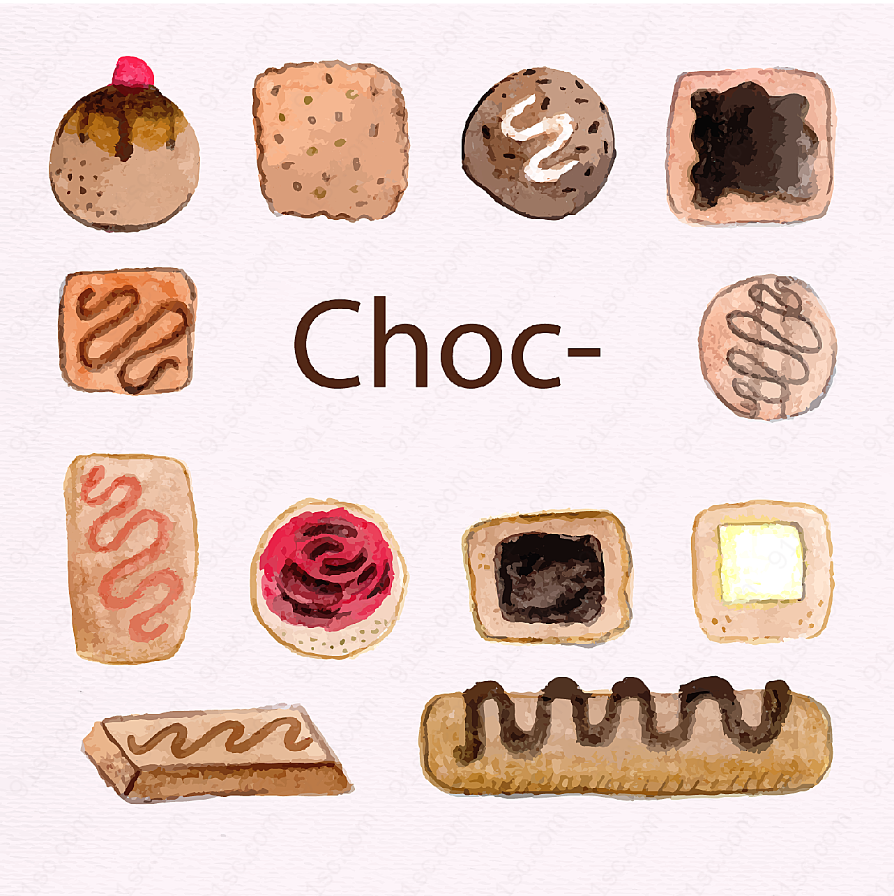 巧克力块和巧克力条矢量美食