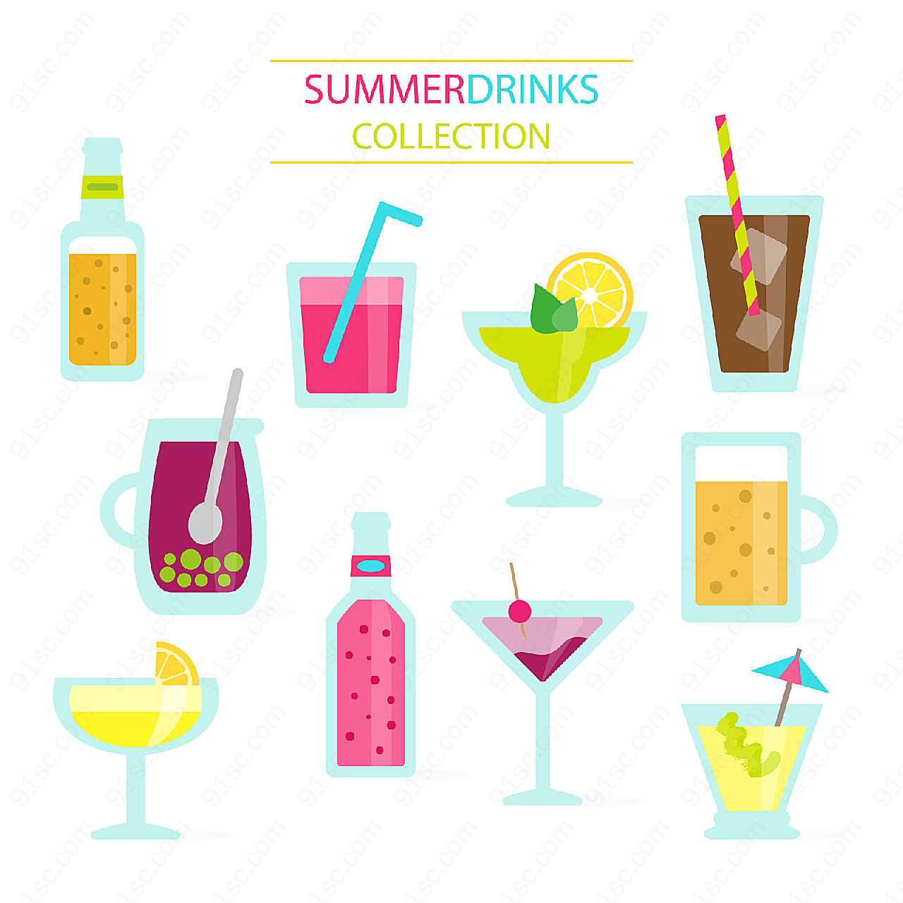 夏季饮品矢量矢量饮品