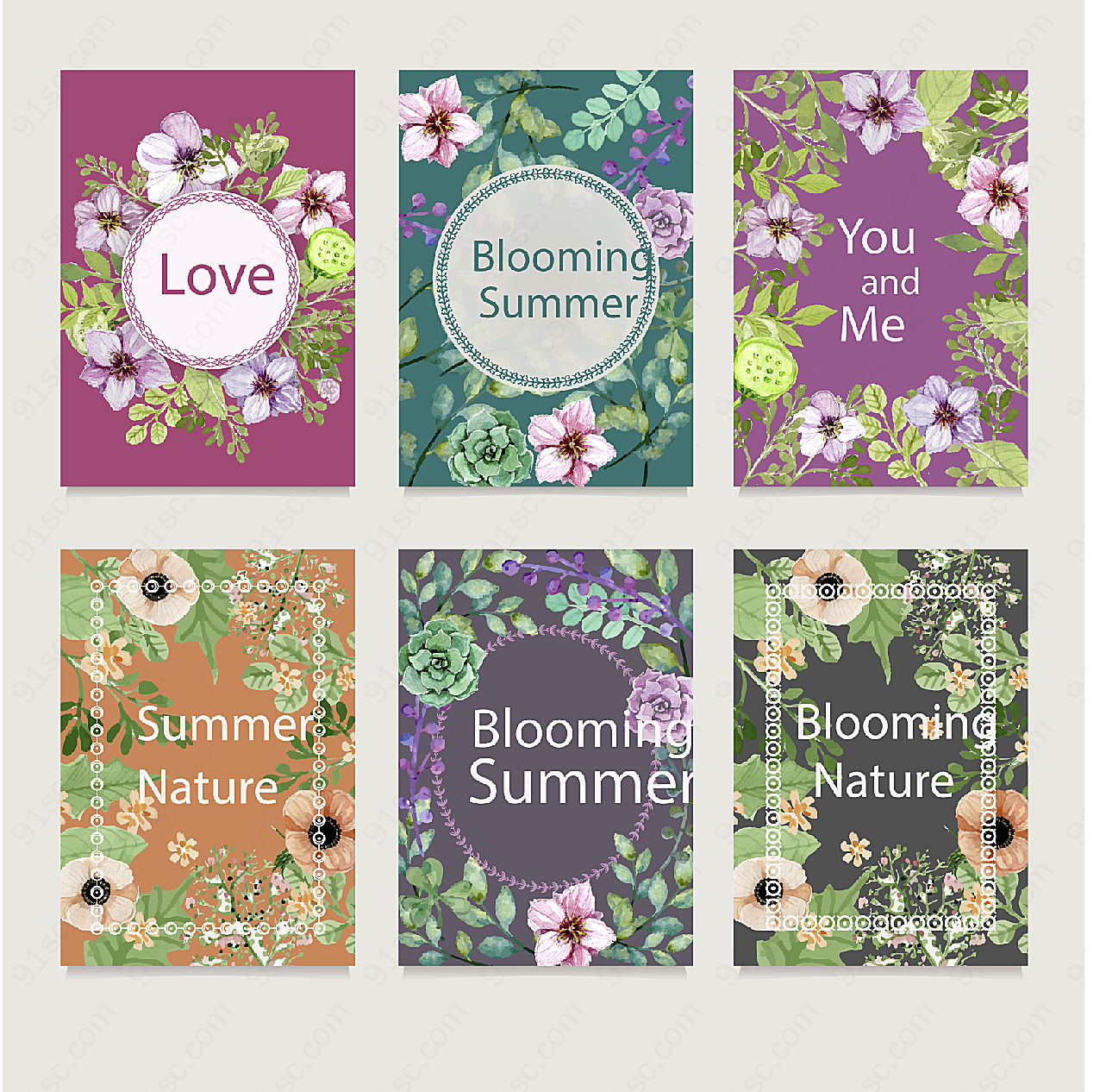 美丽夏日花卉卡片矢量名片卡片