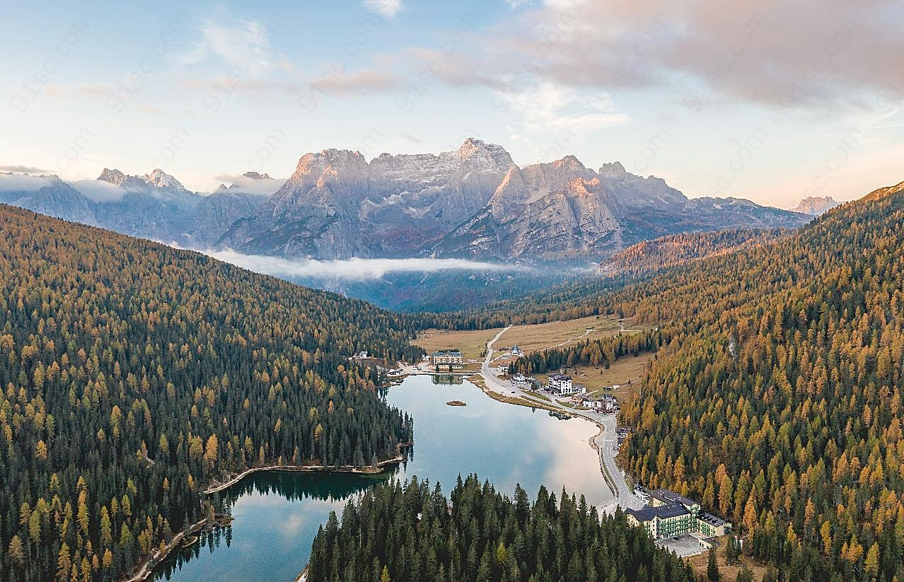 树林山水风景航拍图自然风景