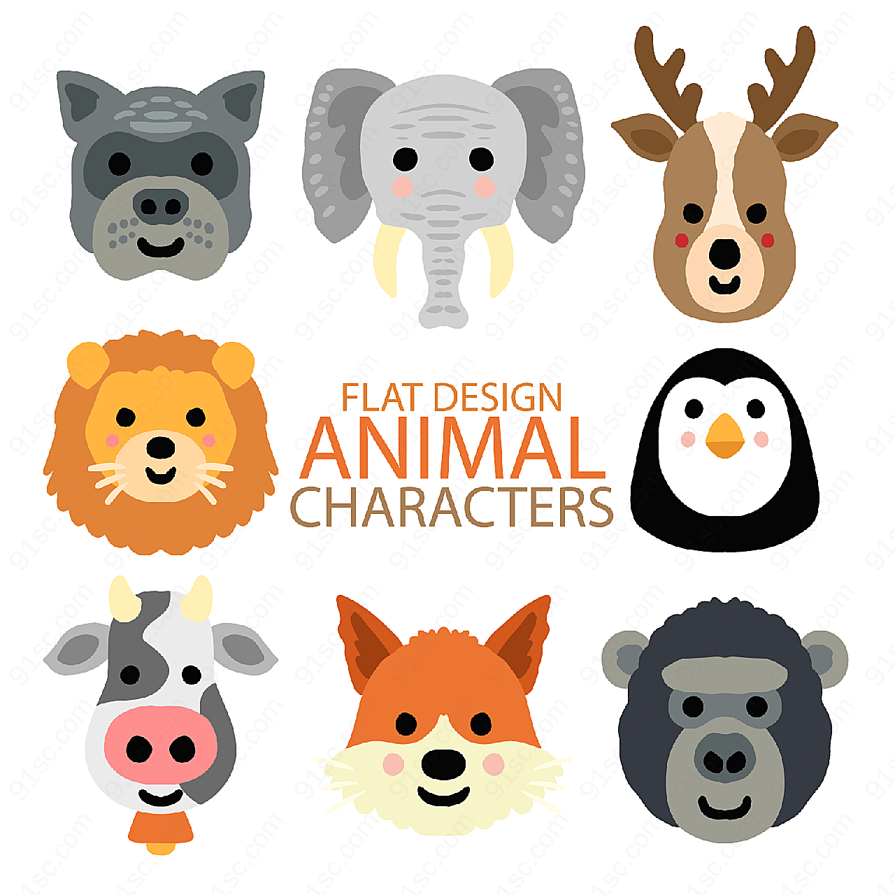 可爱动物头像矢量卡通动物