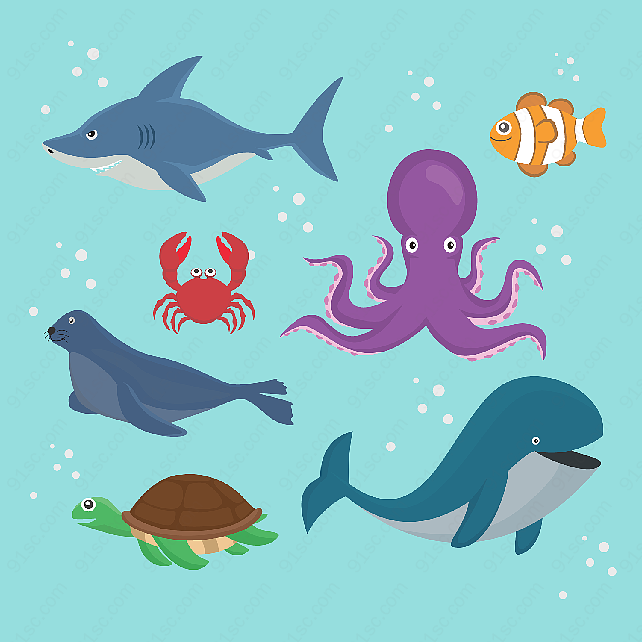卡通海洋动物水中生物