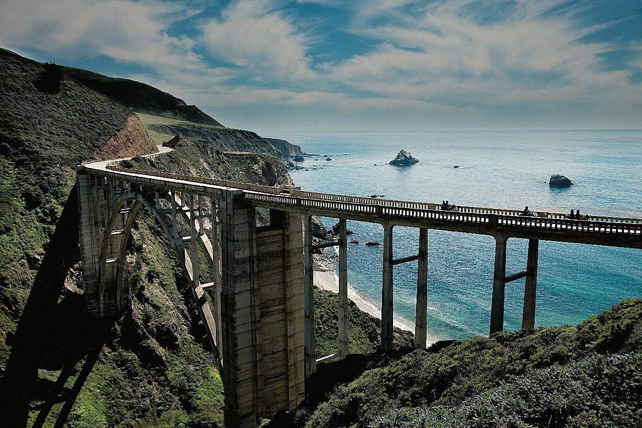 沿海大石桥唯美风景图片自然风景