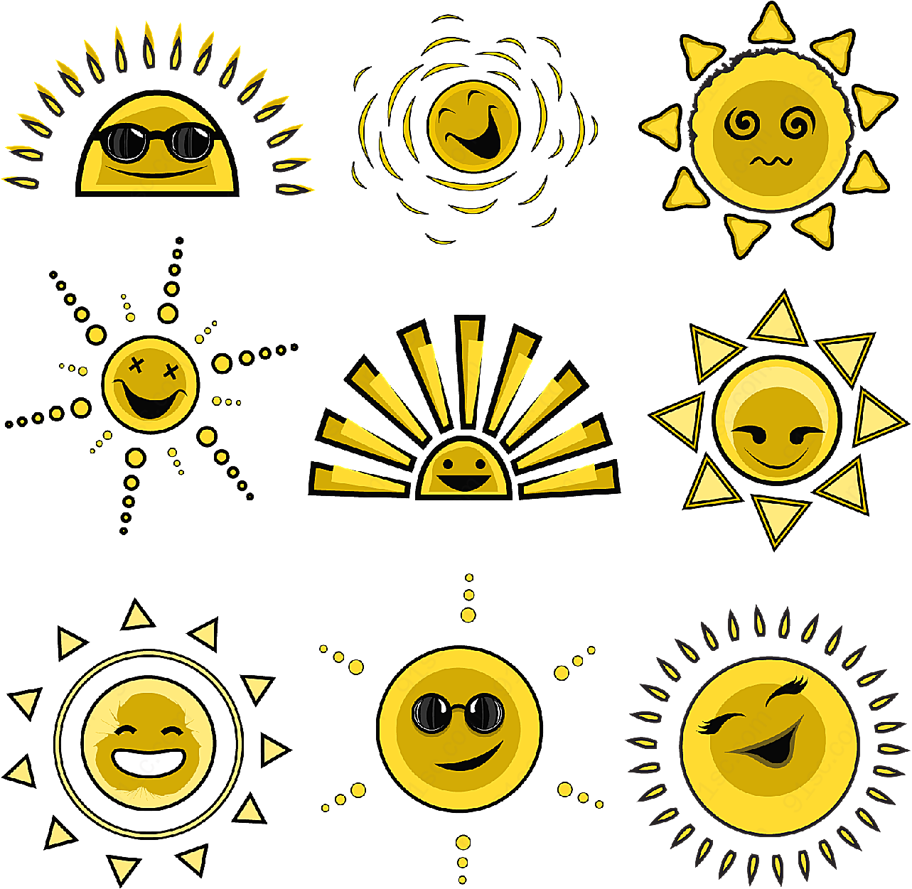 卡通太阳头像表情矢量图库