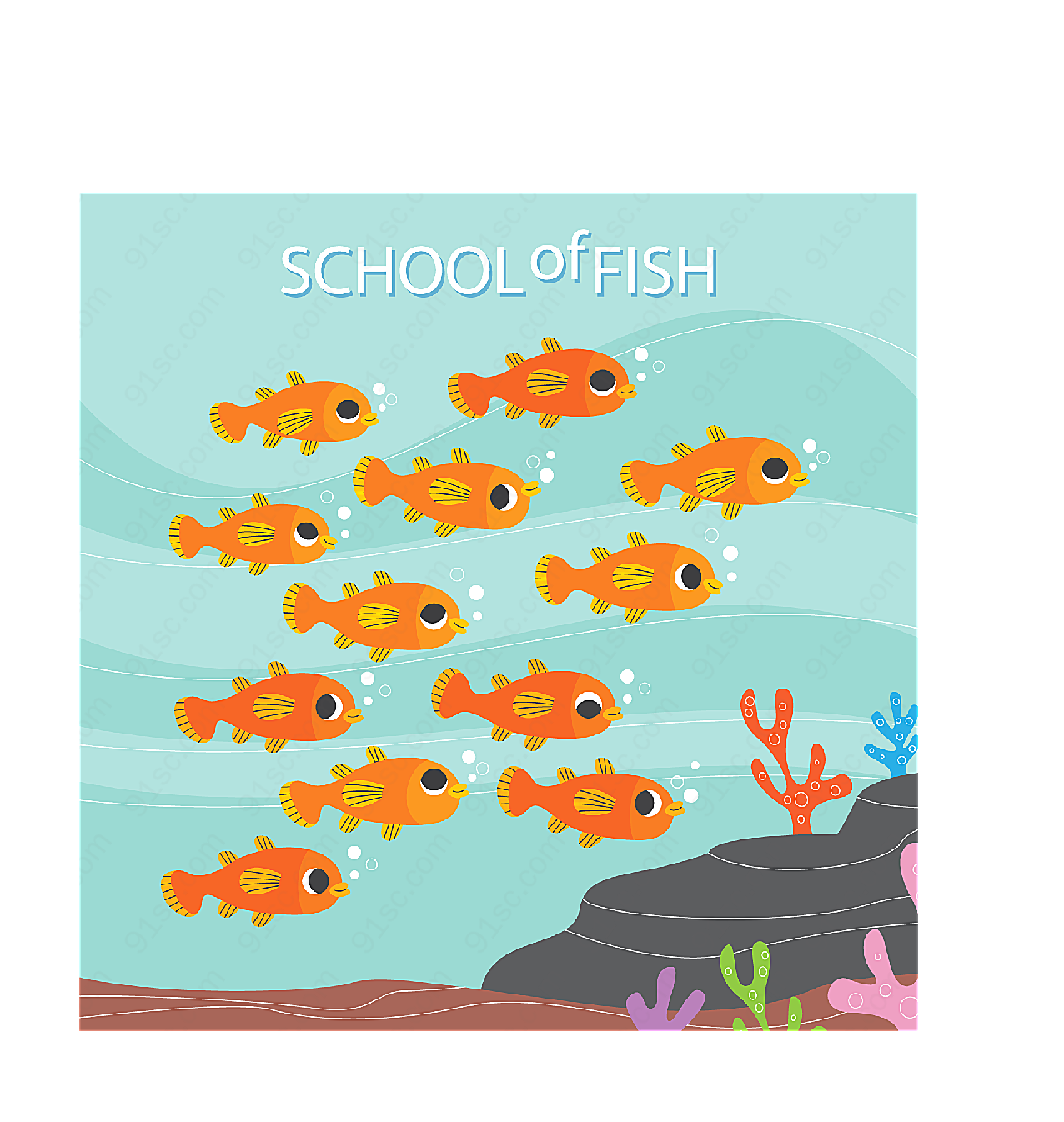 海底橙色鱼群动物矢量卡通动物