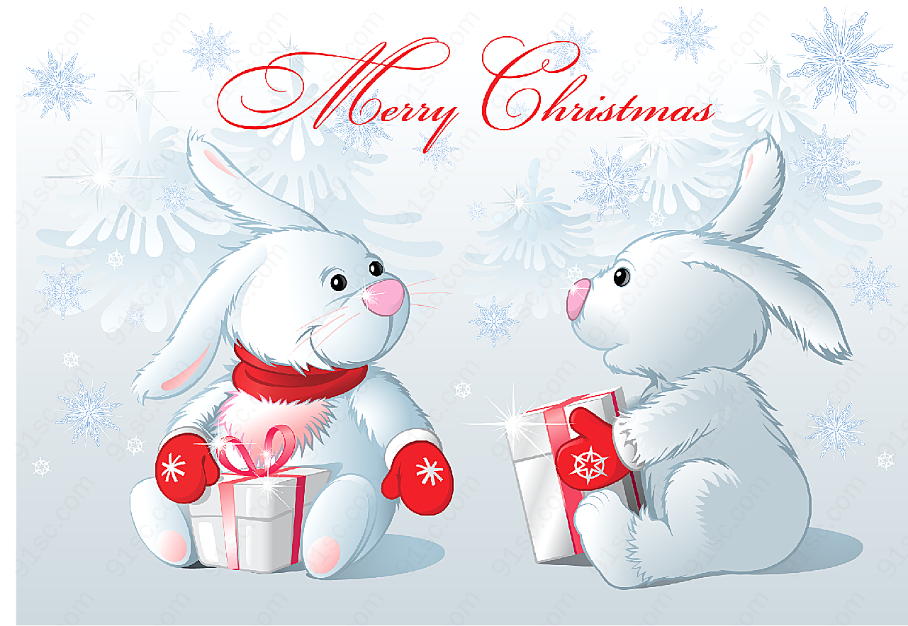 卡通小白兔矢量圣诞节