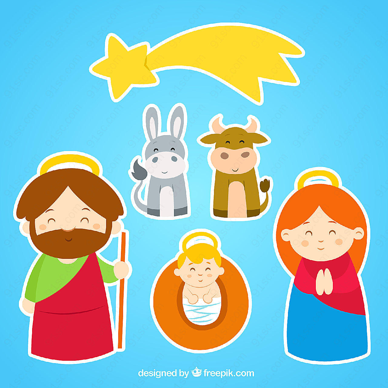 卡通耶稣诞生角色矢量宗教