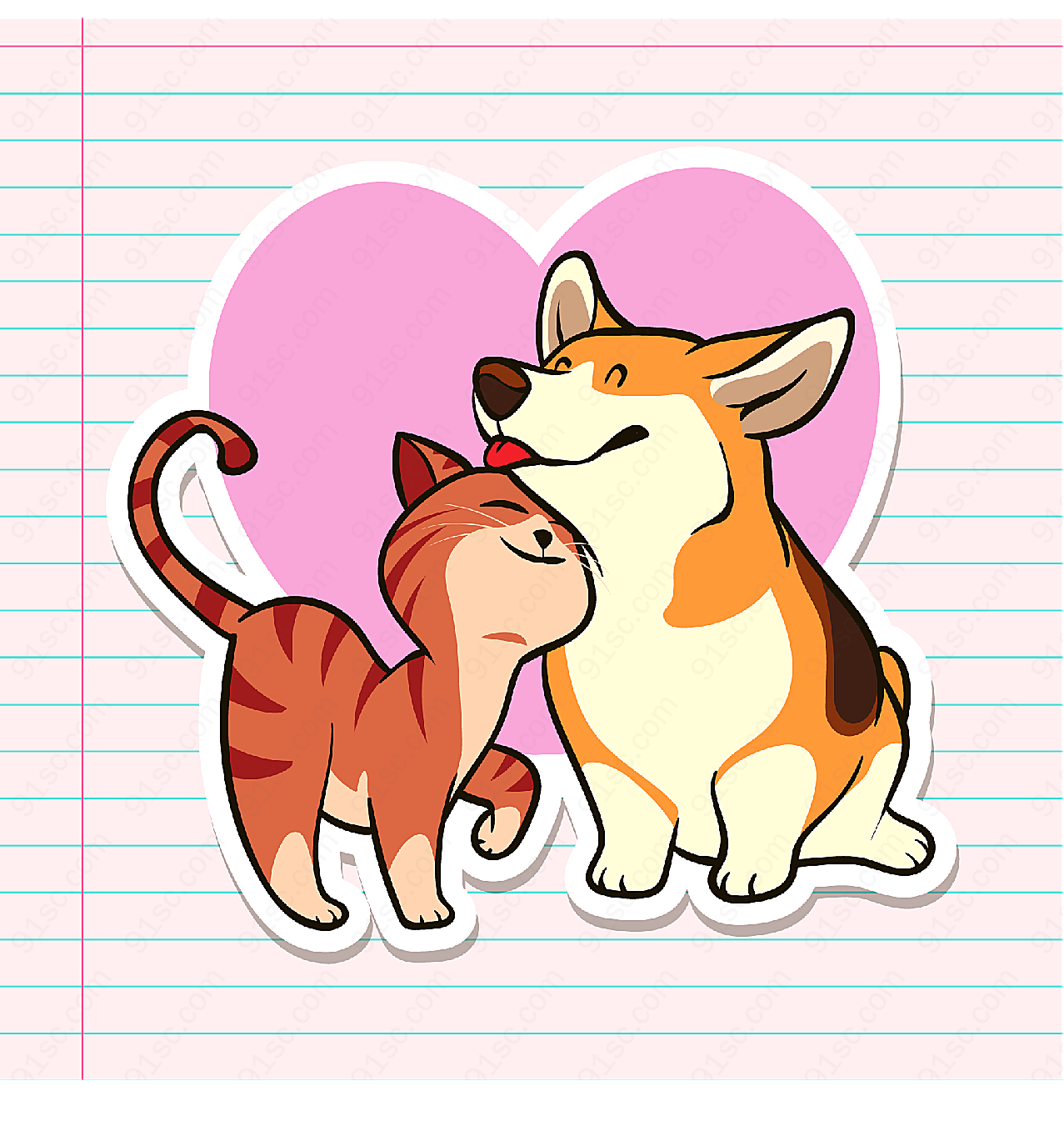 猫咪和柯基犬贴纸矢量卡通动物