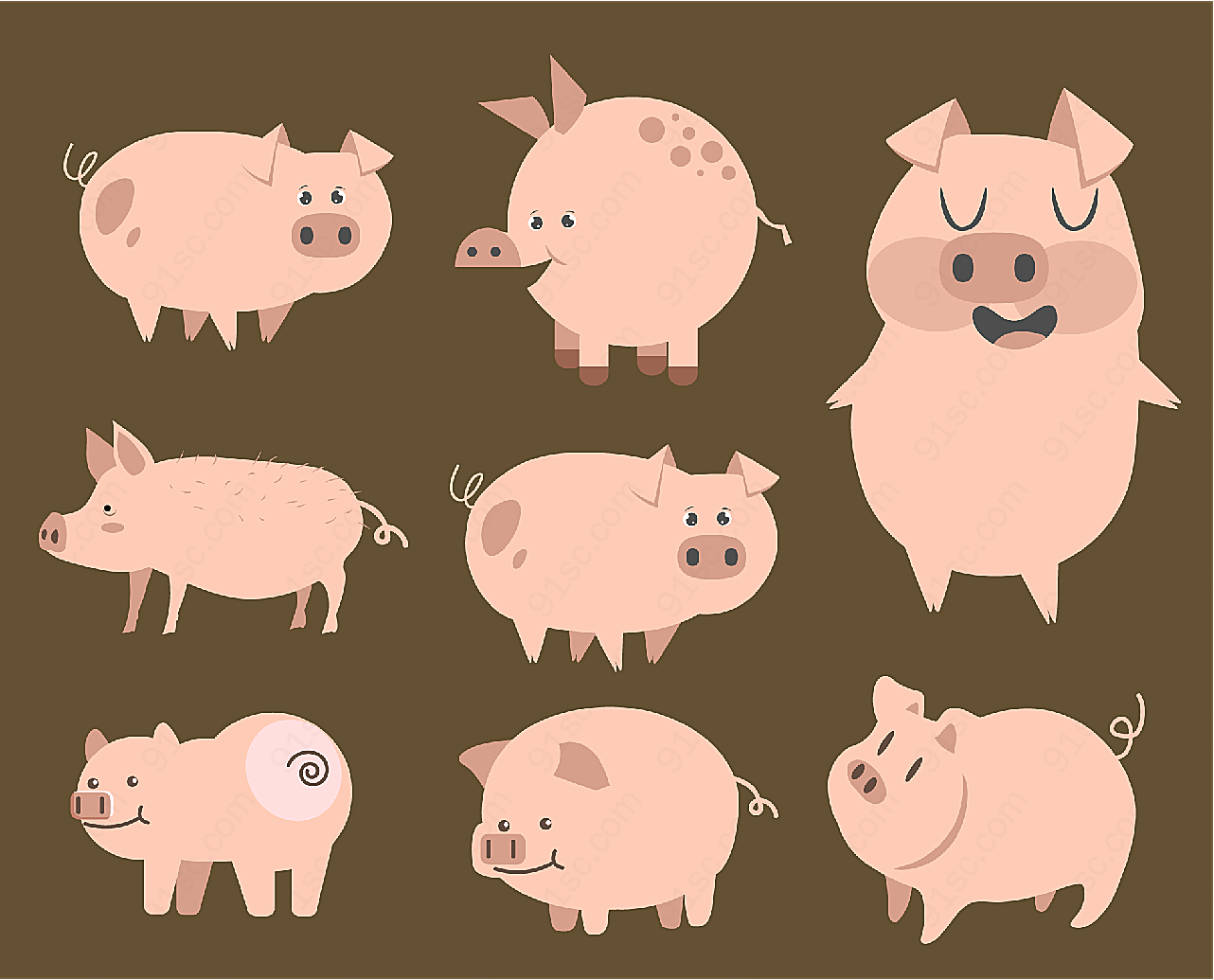 创意猪设计动物矢量卡通动物