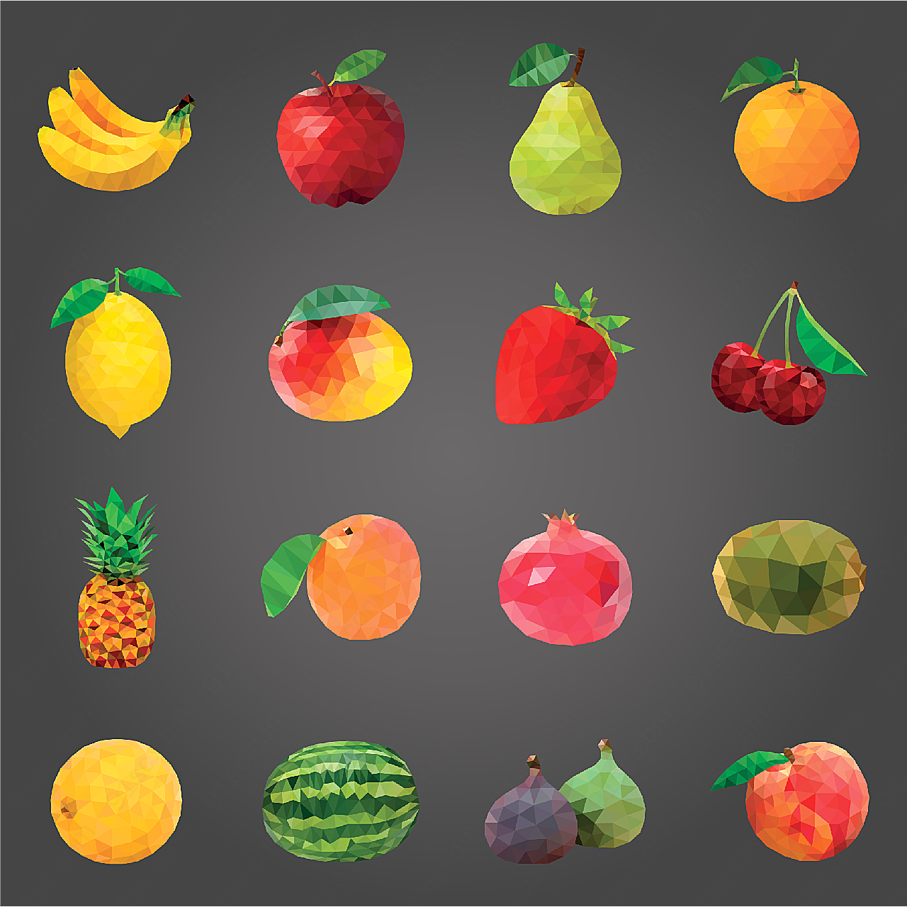色块层叠水果矢量水果