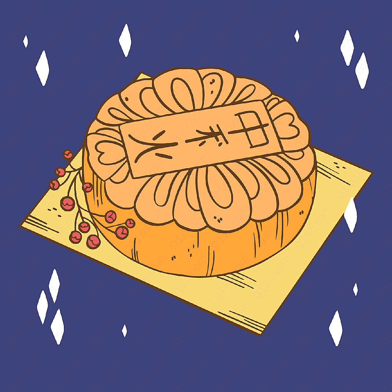 手绘中秋节月饼矢量美食
