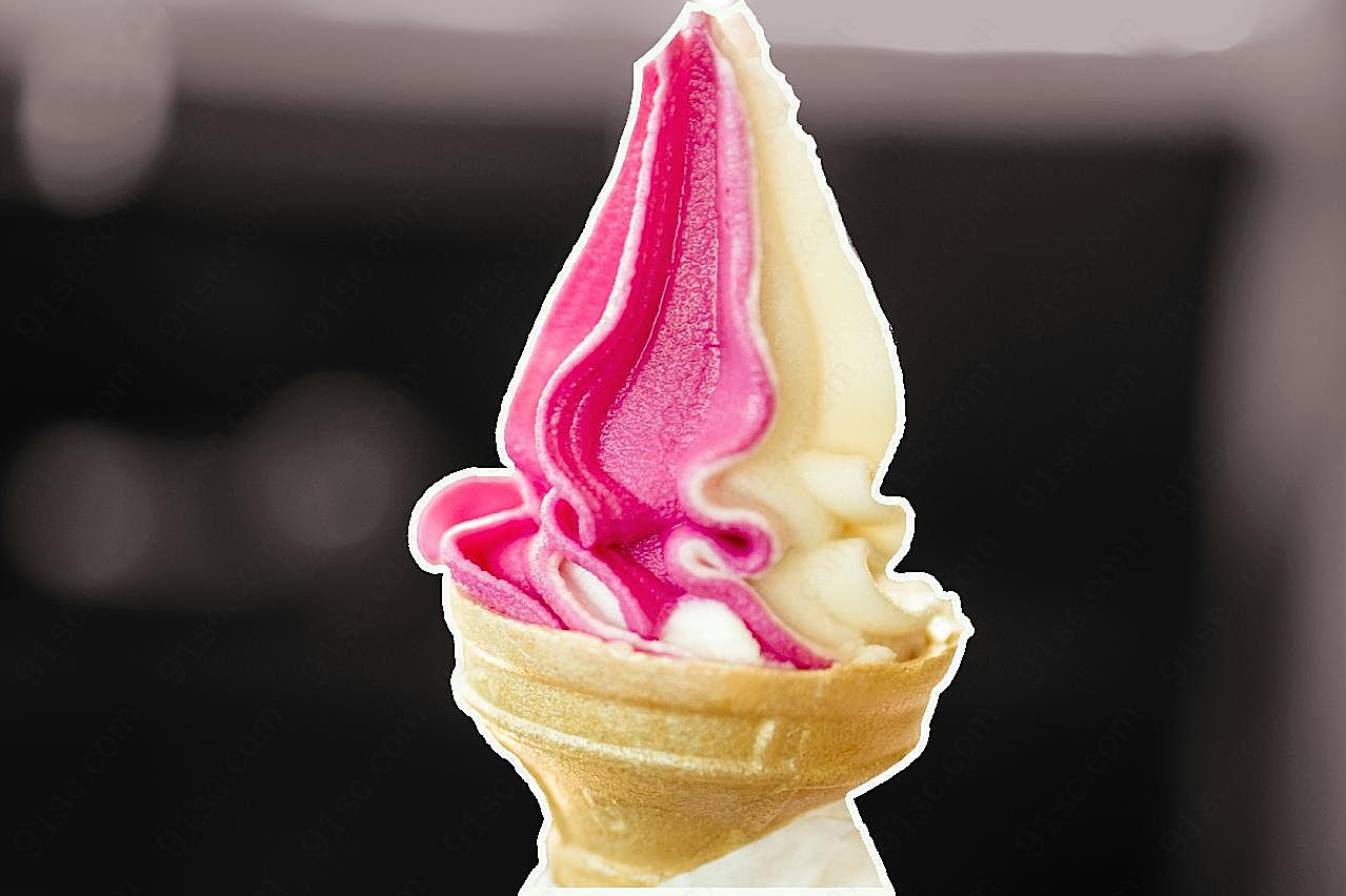 双色甜筒冰淇淋图片美食