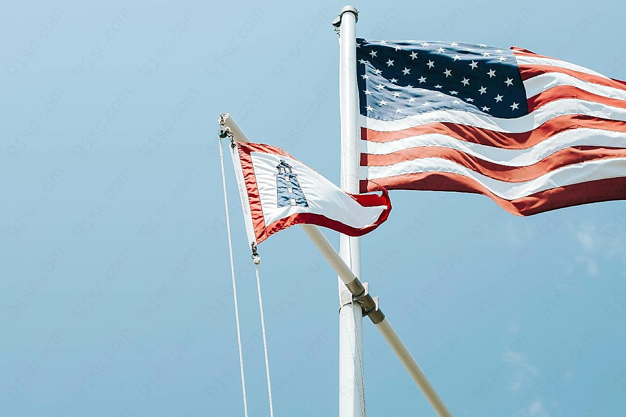 美国国旗旗帜飘扬图片摄影