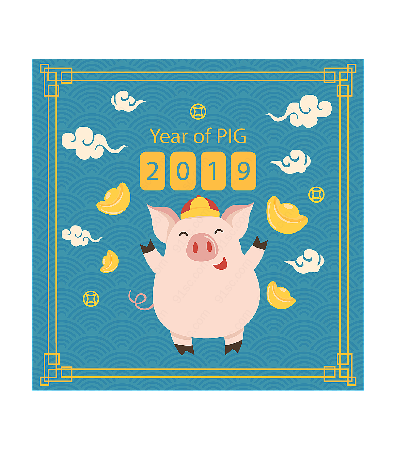 2019卡通猪和元宝矢量春节