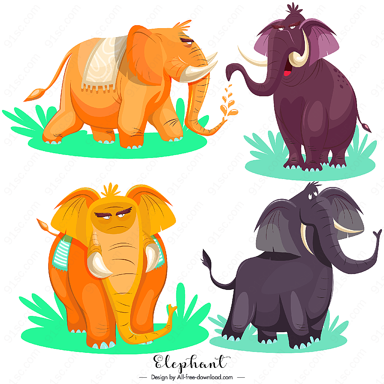 卡通非洲象矢量卡通动物
