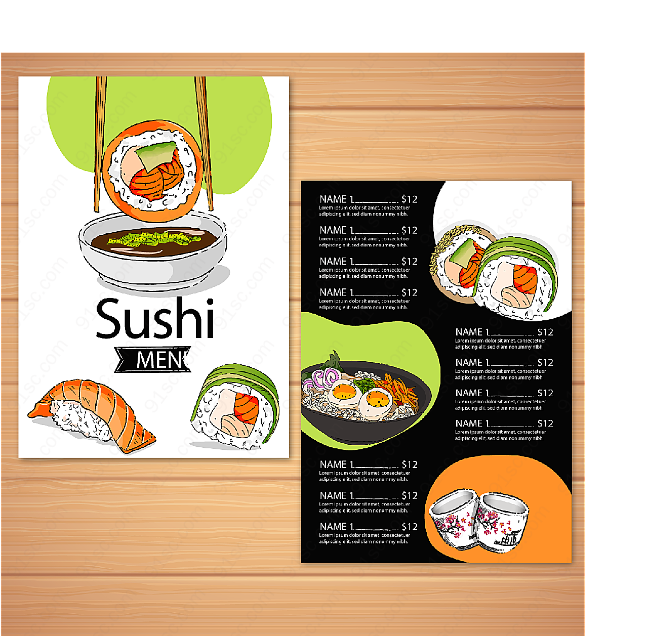 彩绘美味寿司菜单平面广告