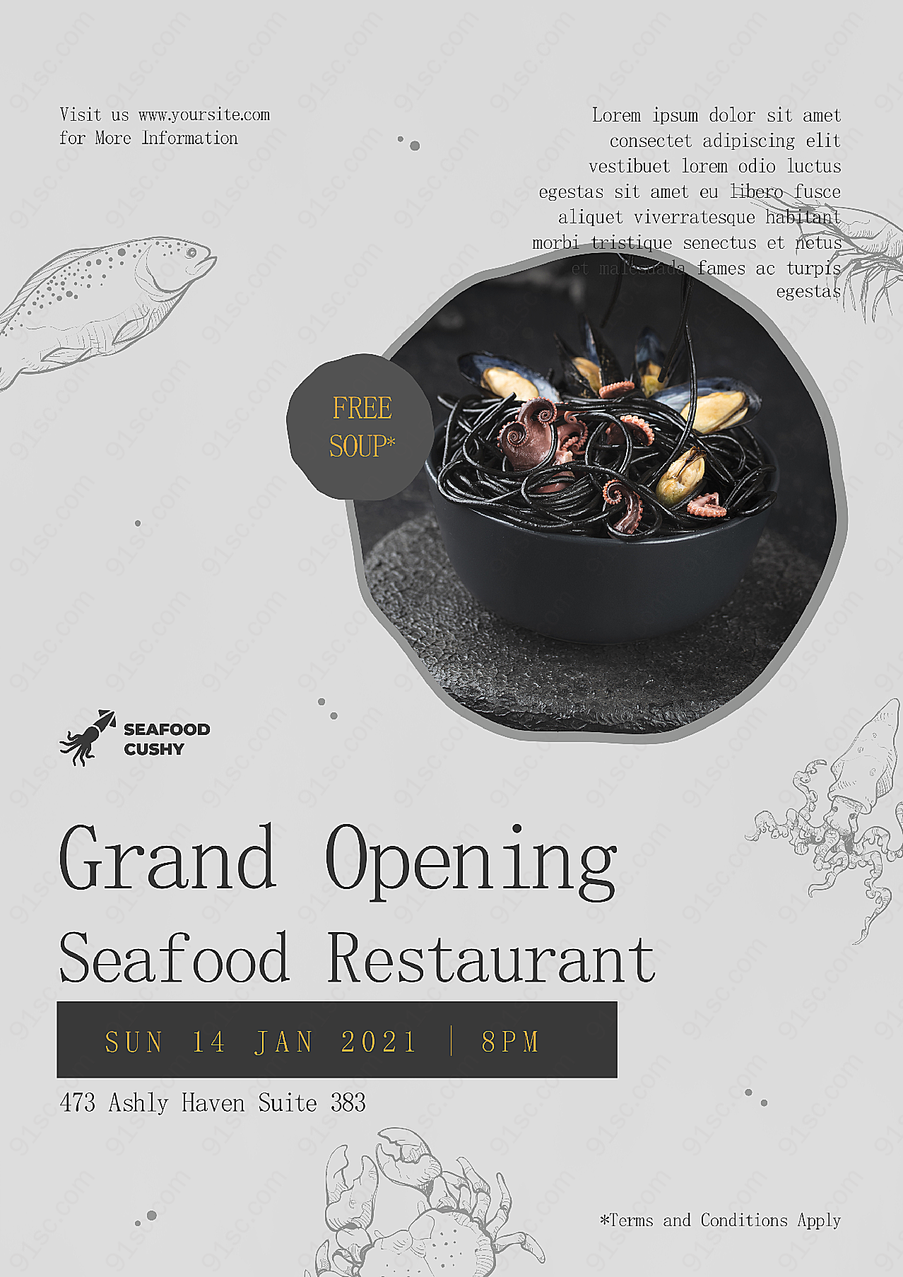 贻贝海鲜面餐厅海报摄影设计