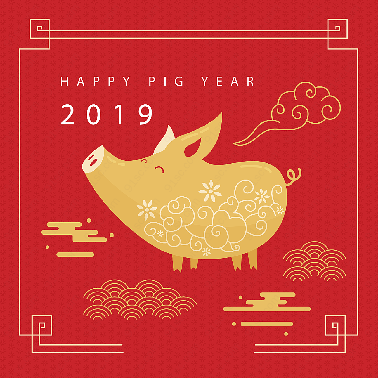猪元素新年海报矢量春节