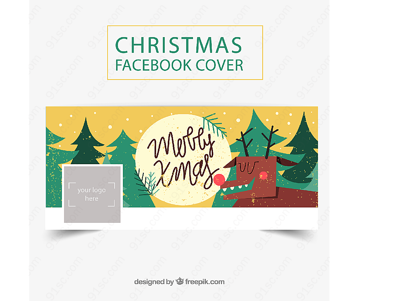 圣诞驯鹿脸书封面矢量圣诞节