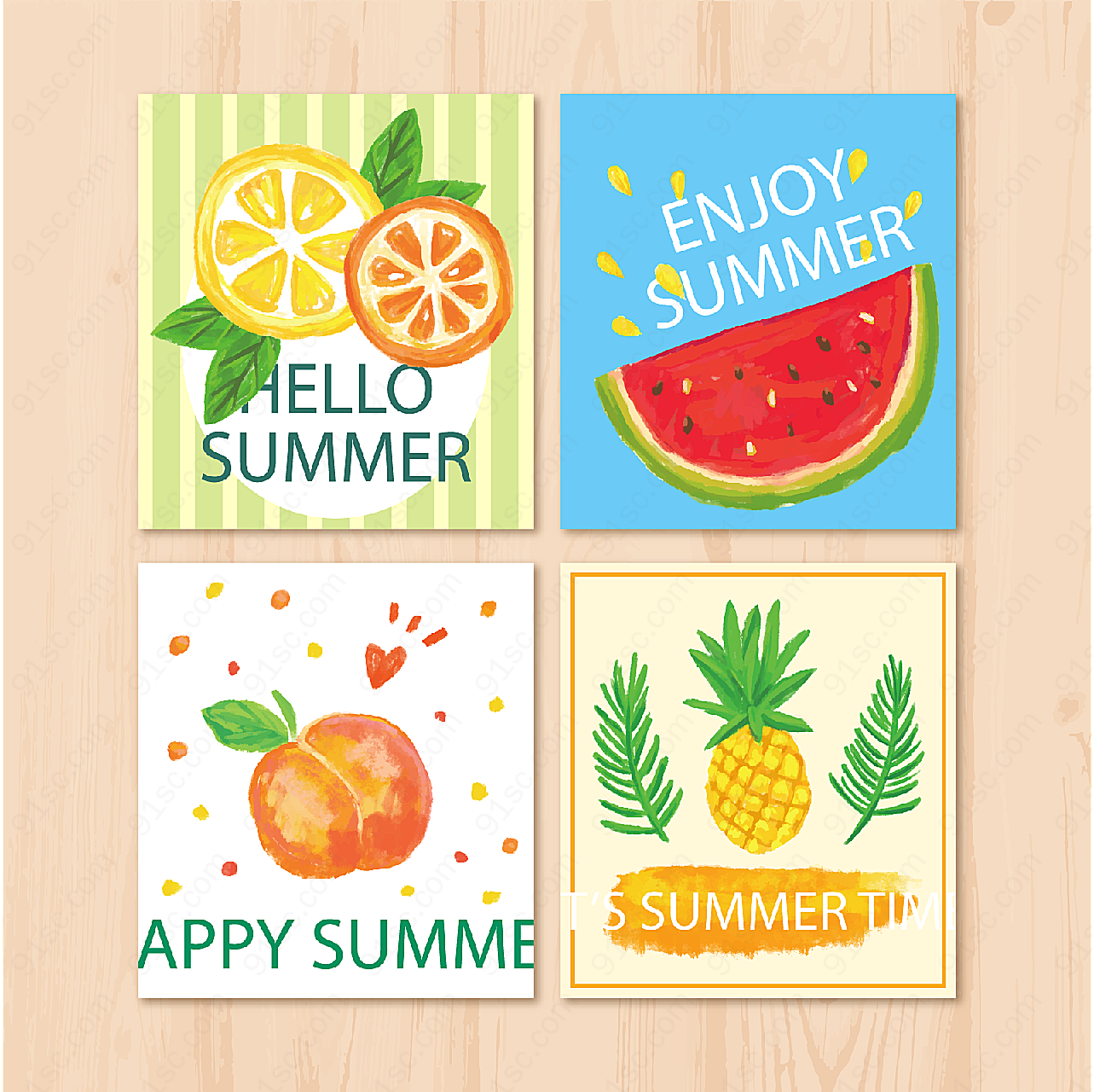 彩绘夏季水果卡片矢量名片卡片