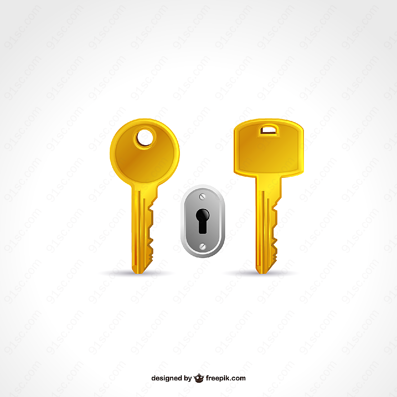 金色钥匙与锁孔矢量生活用品