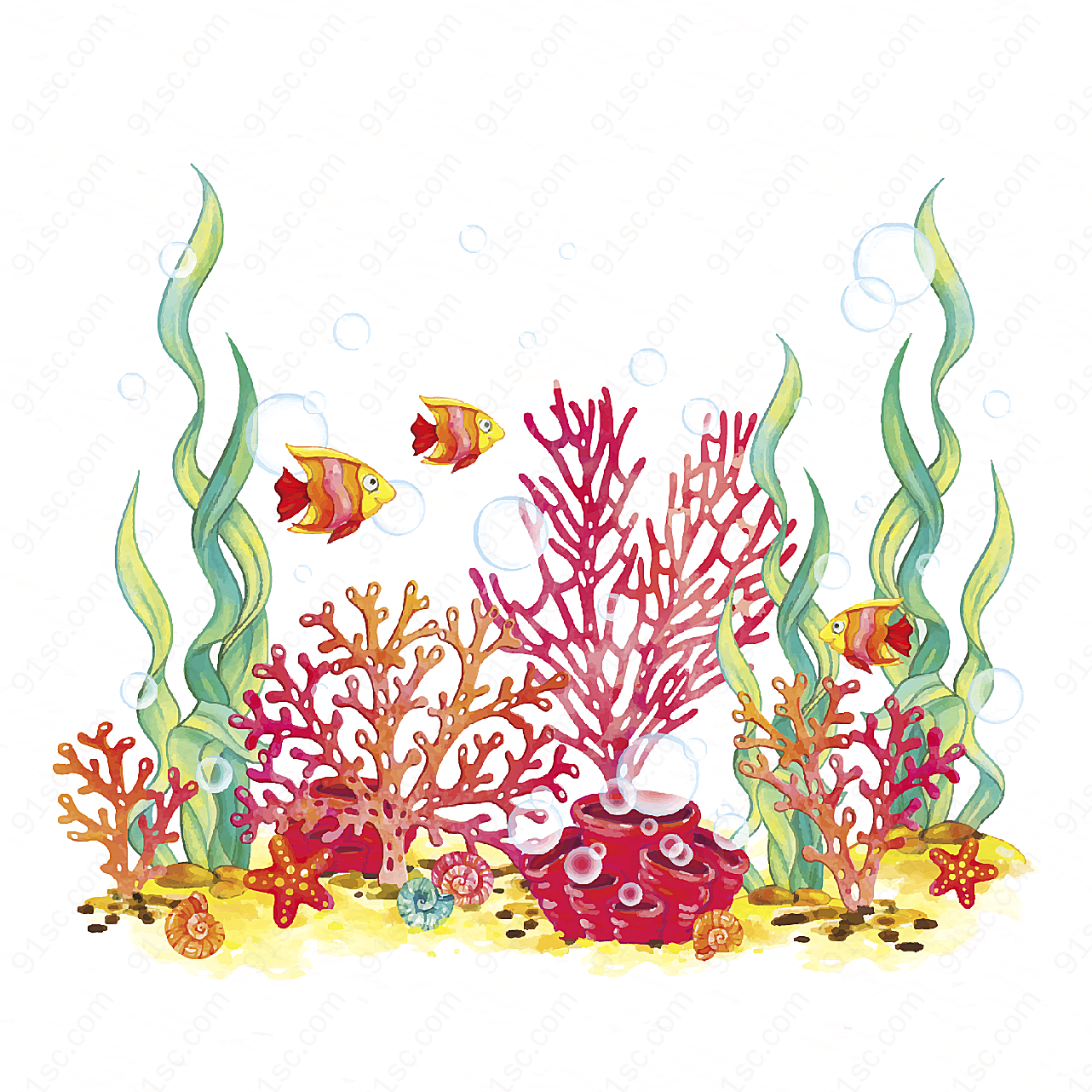 海底世界珊瑚鱼群水中生物