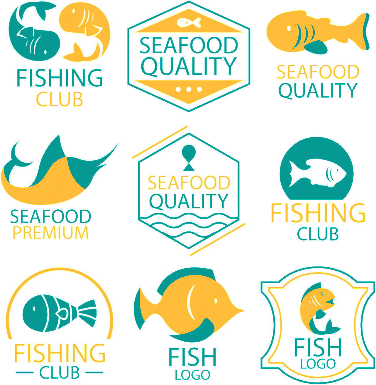 彩色鱼元素标志矢量logo图形