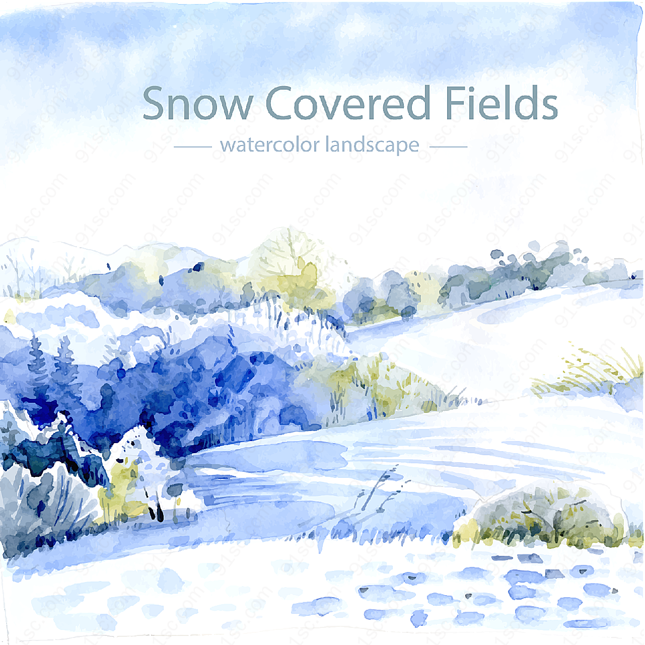 白雪皑皑的田野矢量自然风景