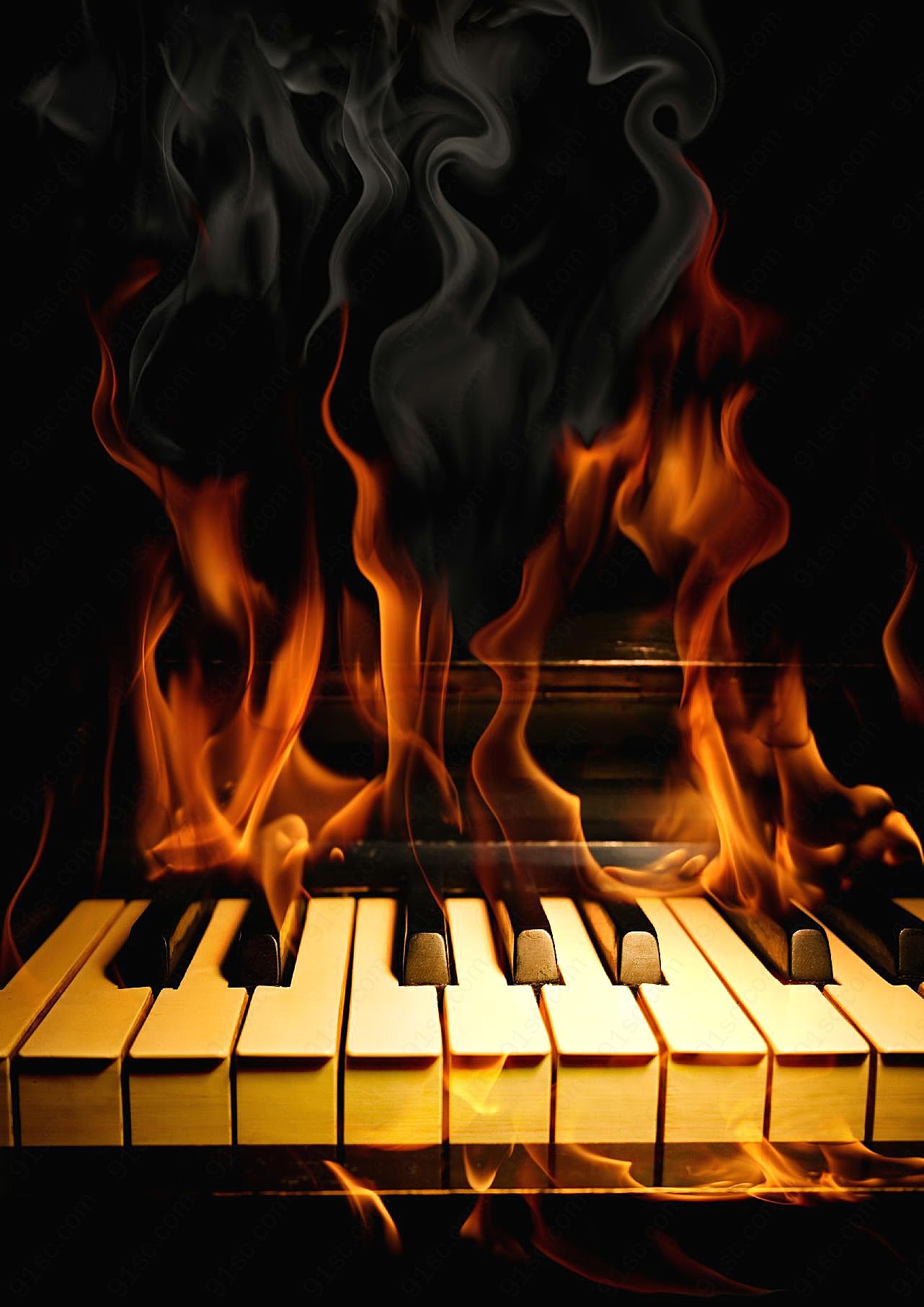 高清钢琴火焰图片下载摄影