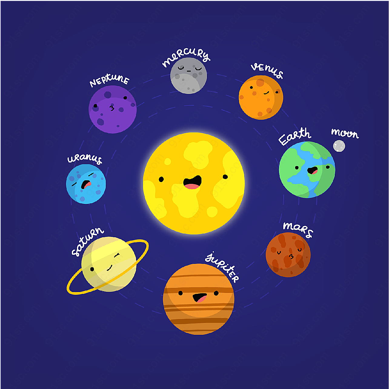 太阳系八大行星矢量卡通其它