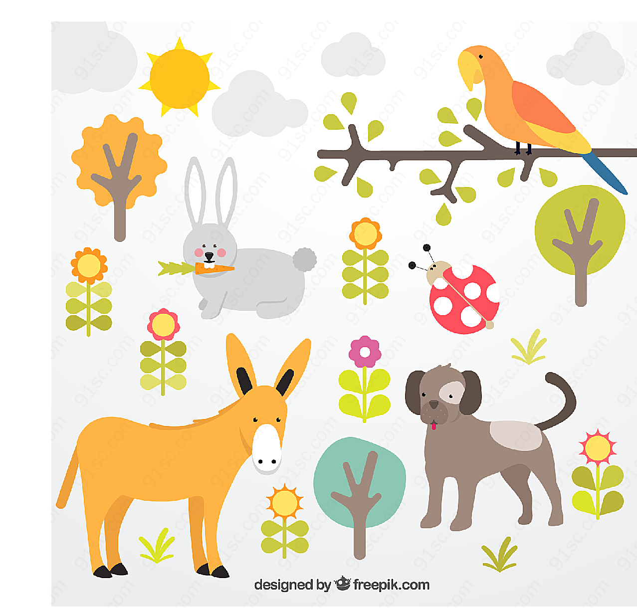 植物与动物插画动物矢量卡通动物