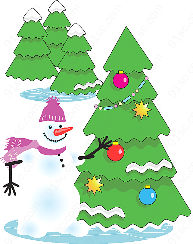 可爱的圣诞树和小雪人
