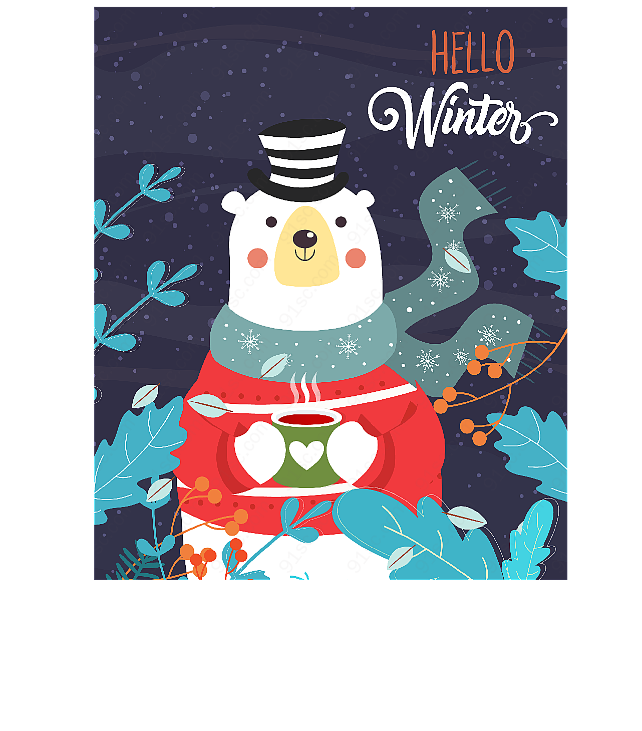 冬季喝咖啡的白熊动物动物矢量卡通动物