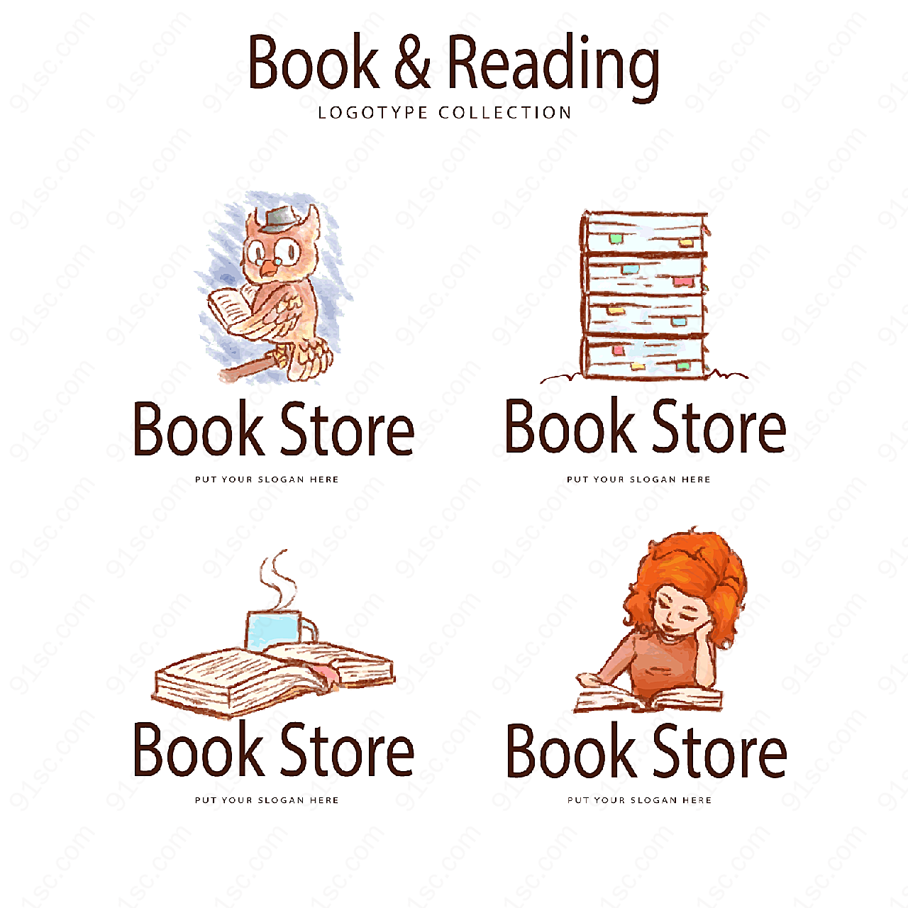 水彩绘书店标志矢量logo图形