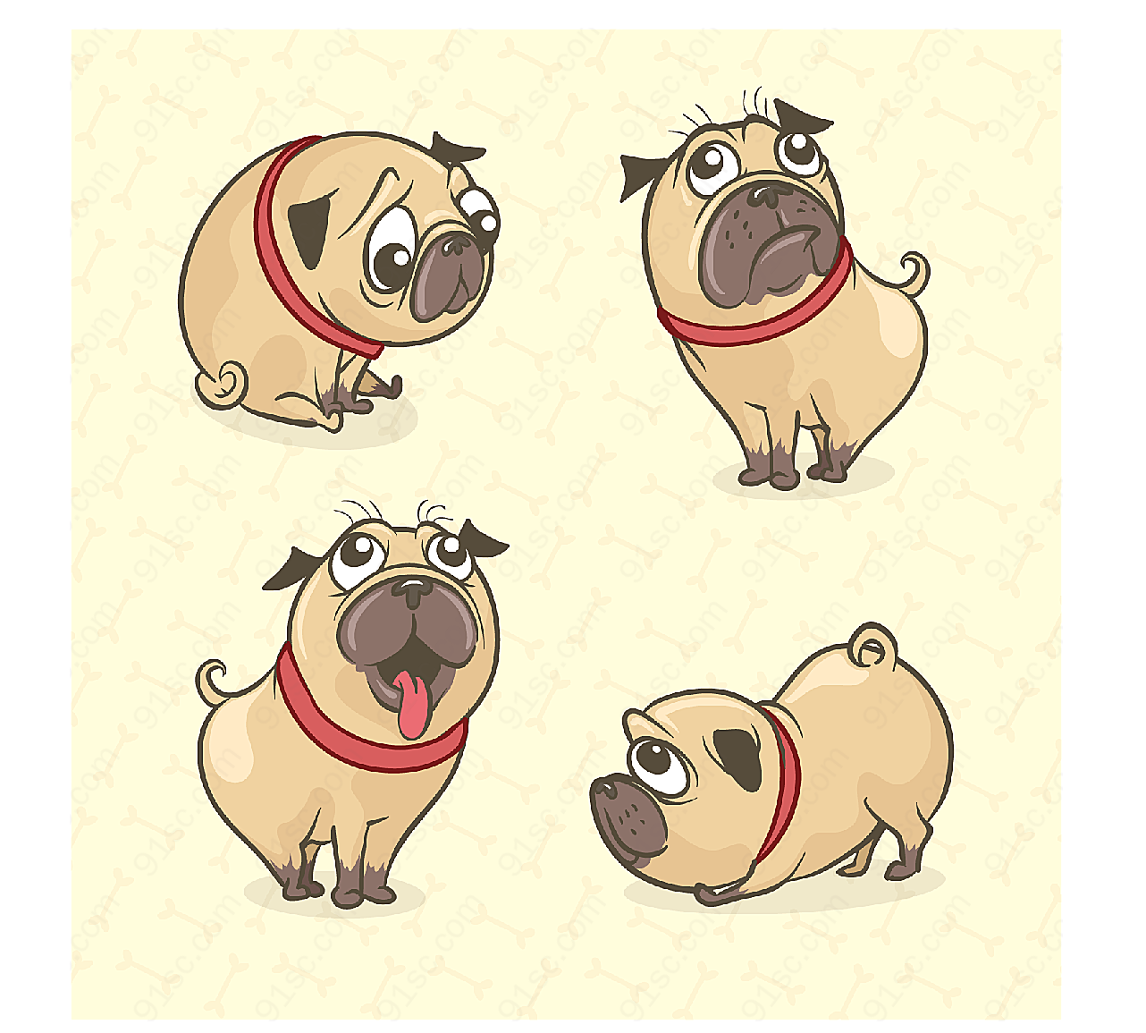 彩绘巴哥犬动物矢量卡通动物
