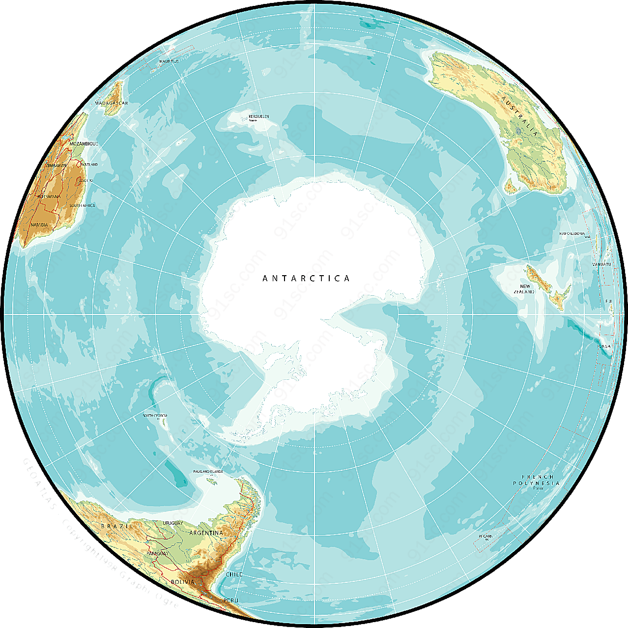矢量南极洲球面地图矢量地图