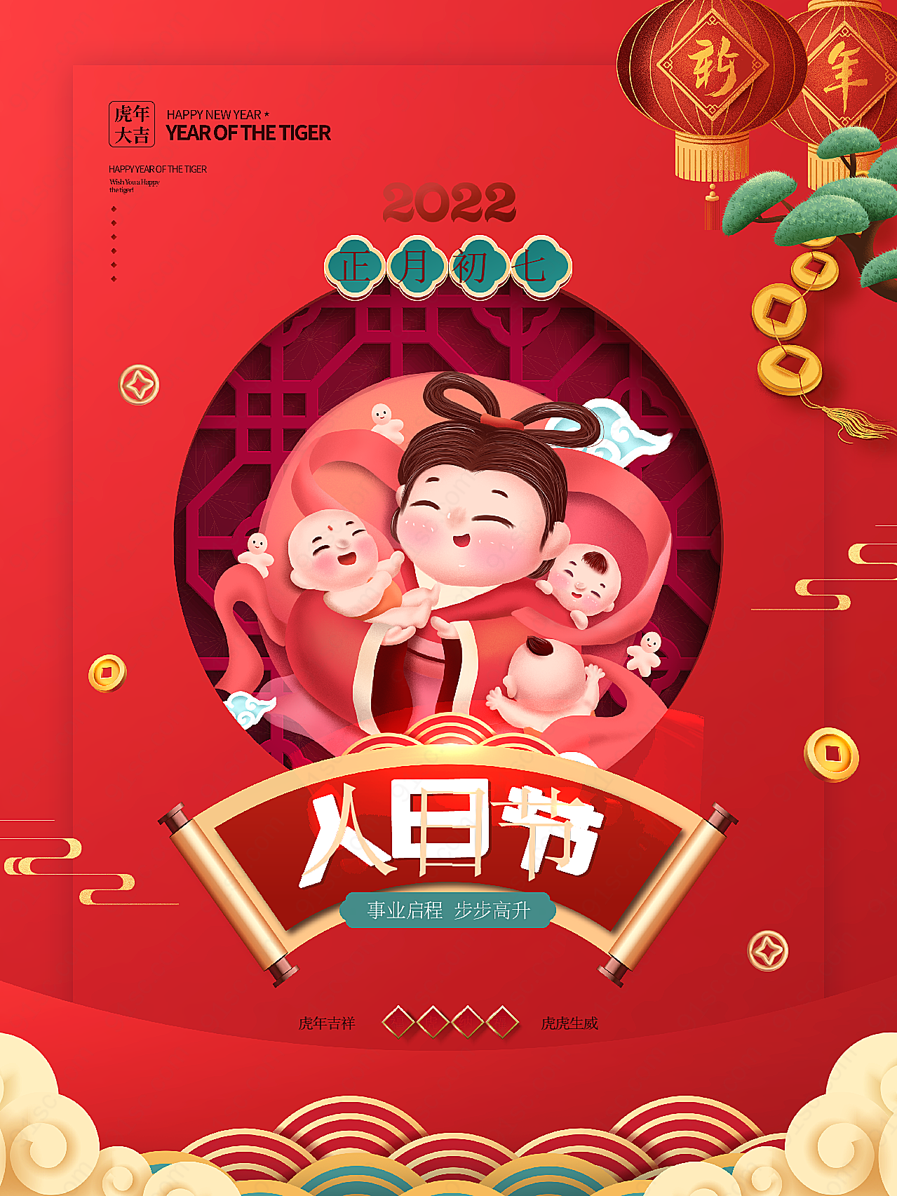 喜庆虎年新年春节年俗节日海报