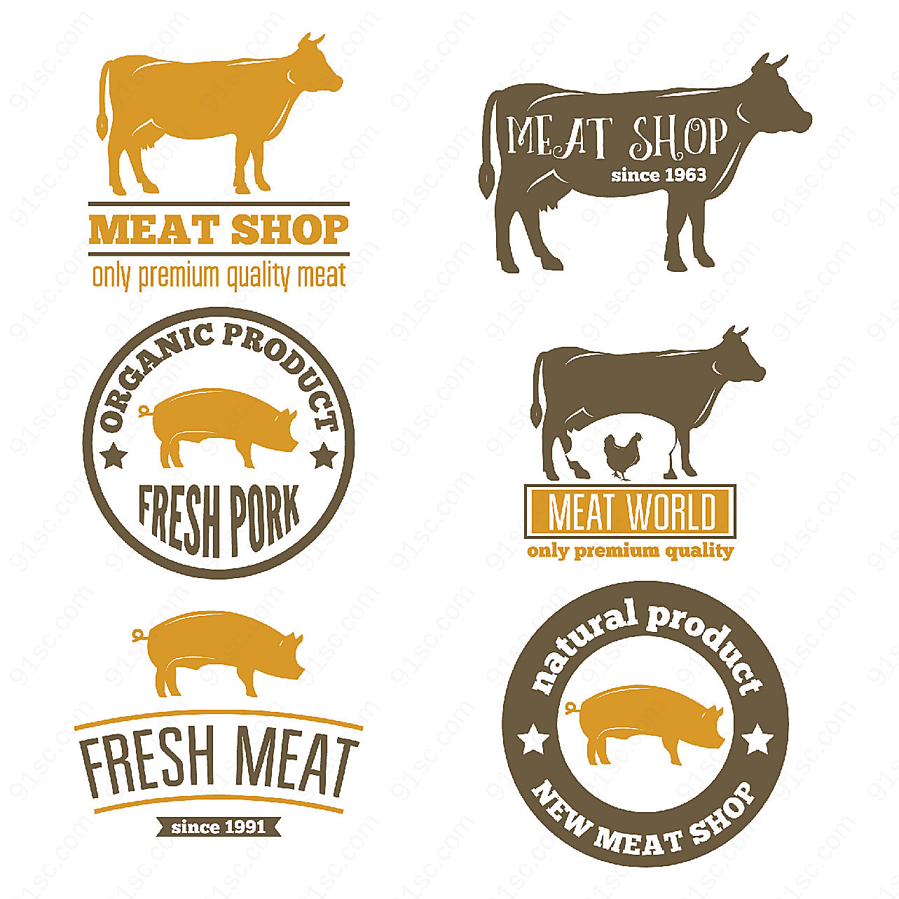 新鲜肉类标签label矢量