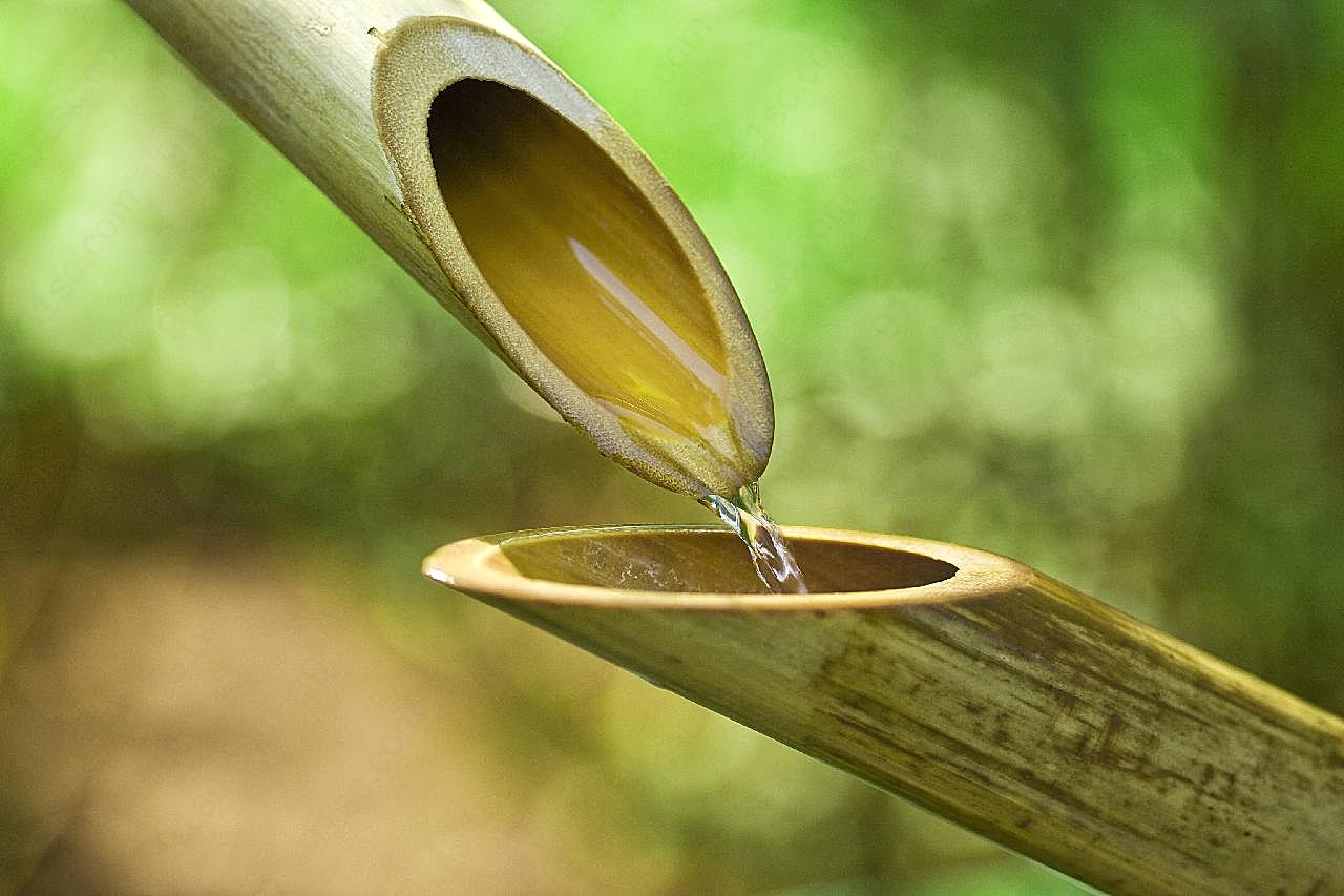 竹子流水高清图片素材摄影