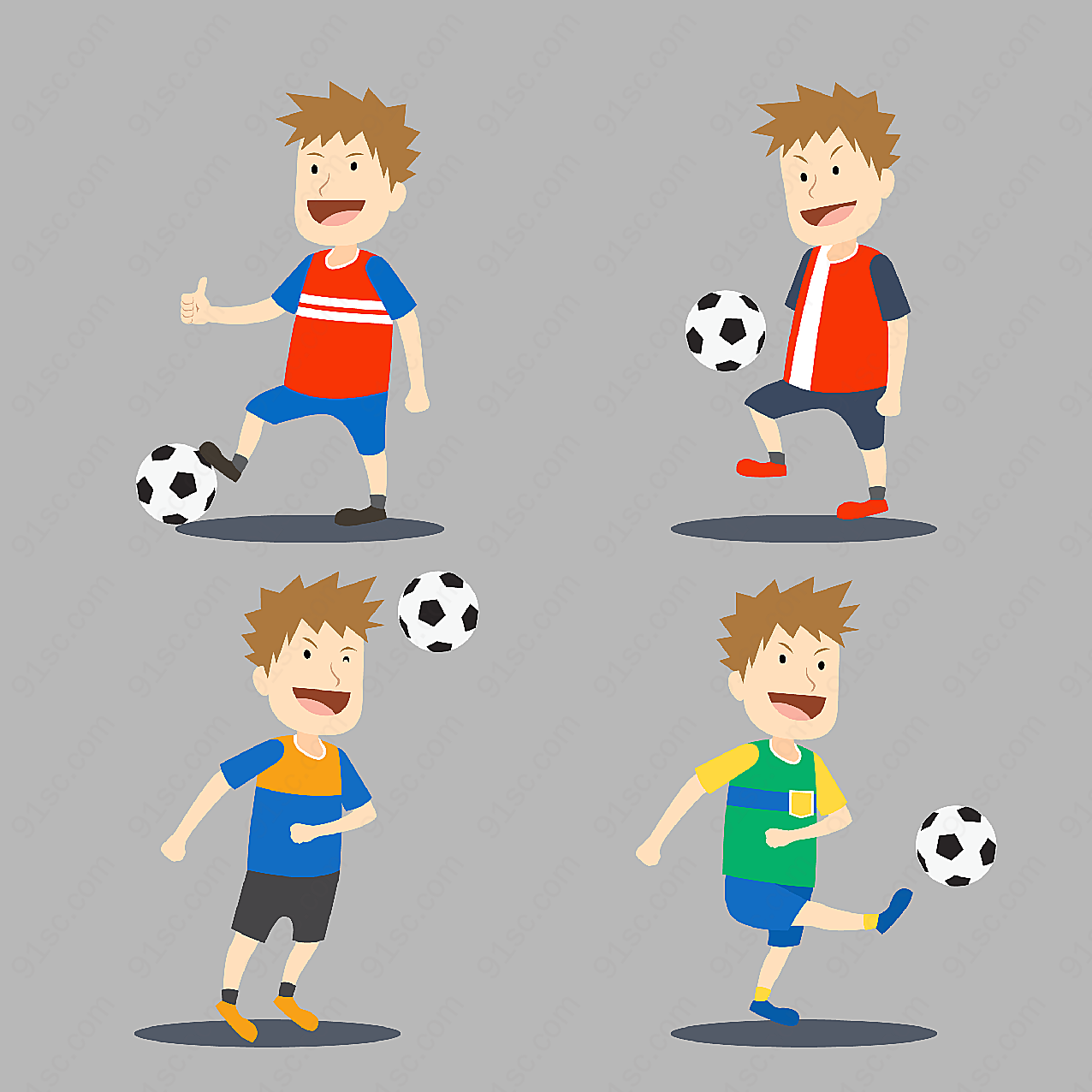 踢足球的卡通男孩矢量体育运动