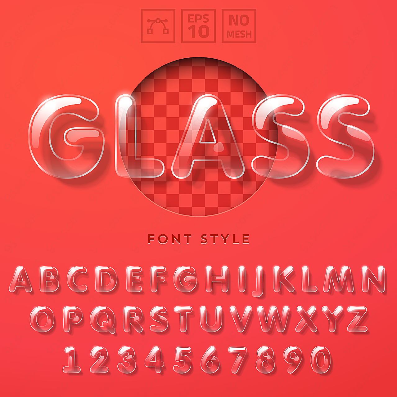 透明玻璃质感字母矢量艺术字