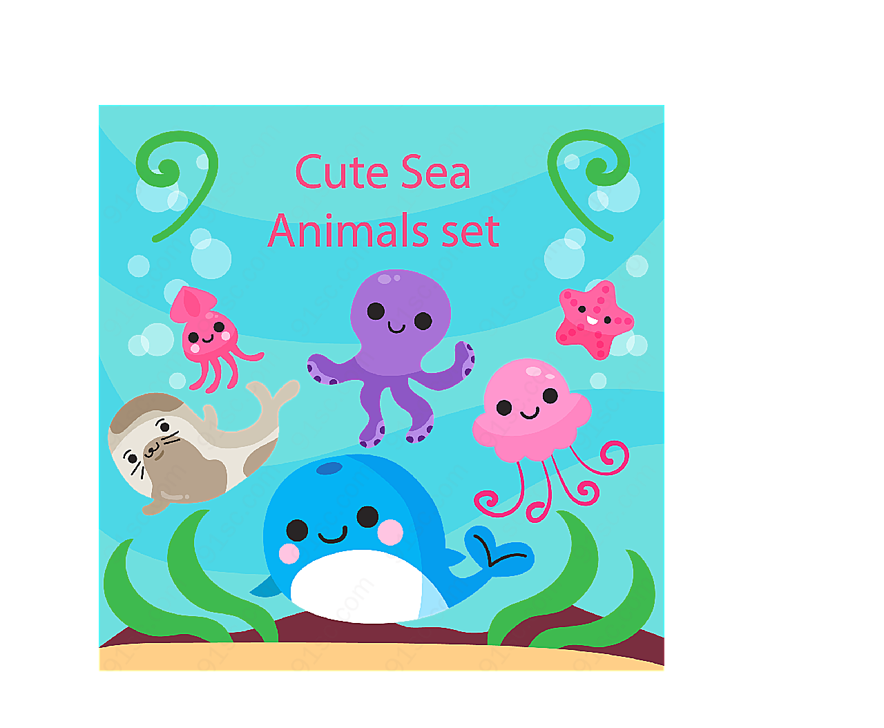 可爱卡通海洋动物矢量卡通动物