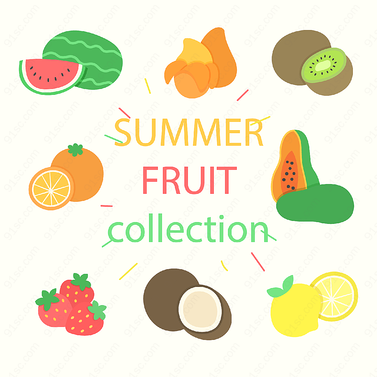 彩色夏季水果矢量水果