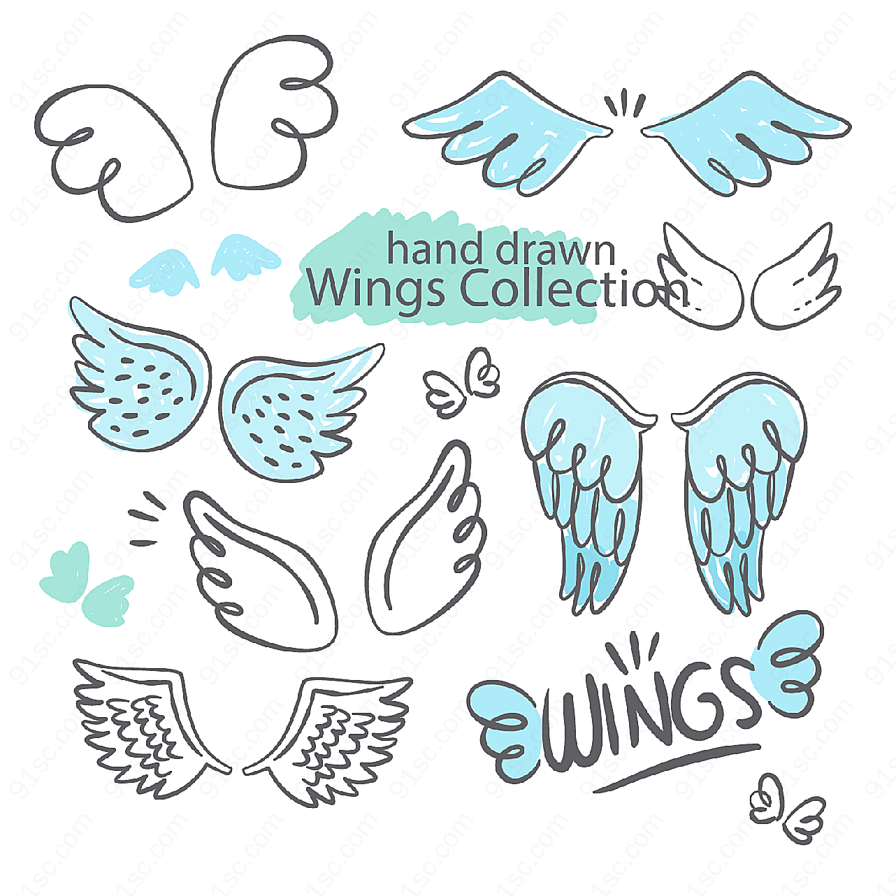 10款手绘翅膀其它其它其它矢量卡通其它