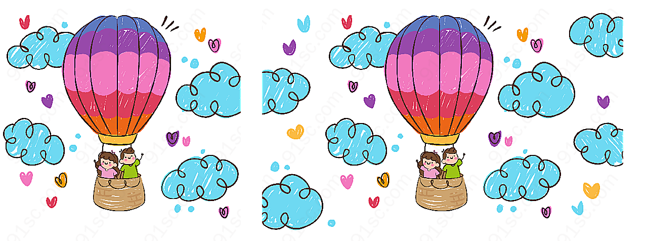 搭乘热气球的情侣卡通矢量插画